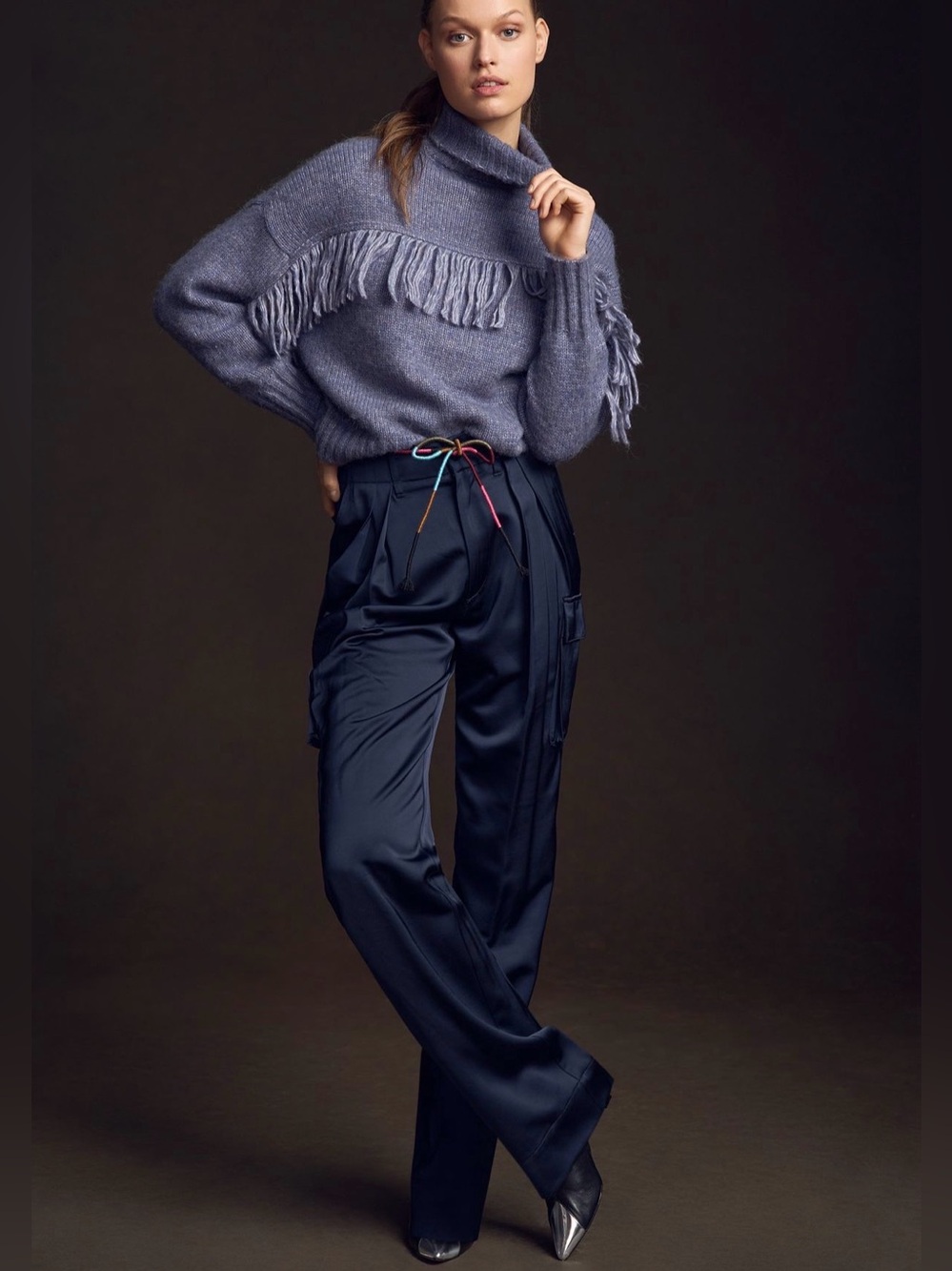 Scotch & Soda Dark Navy Satin Pleat Trousers